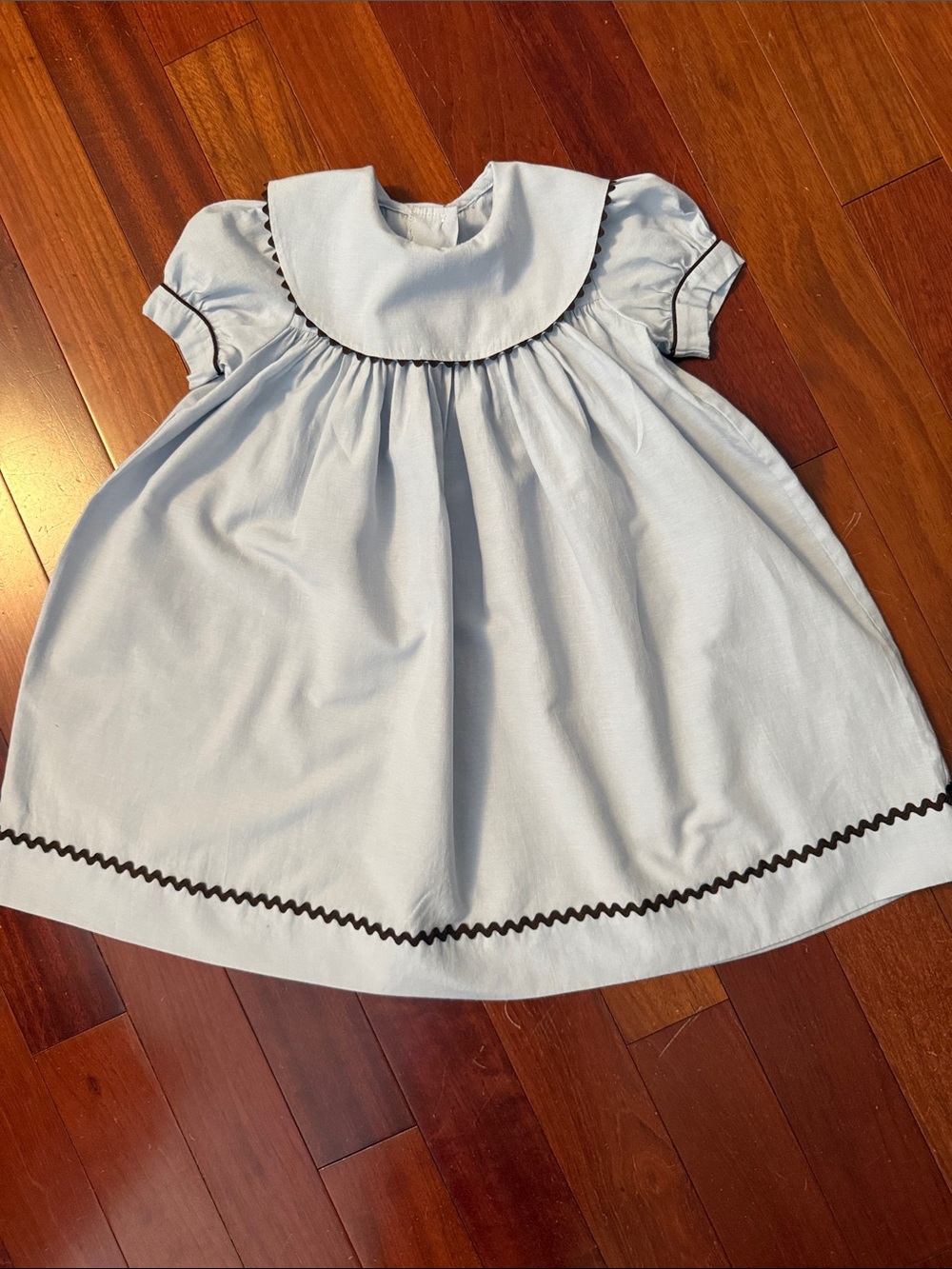 Light Blue Girls' Peter Pan Collar Dress with Dark Trim